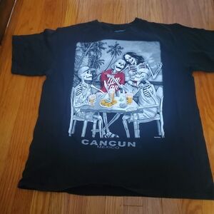Cancun Mexico Black Skeleton Graphic Tee Mens Sz L